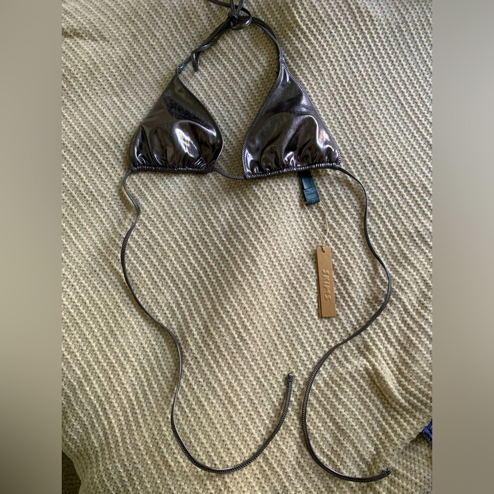 Skims metallic swim skimpy triangle bikini top.